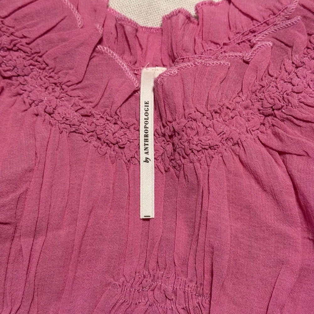 Anthropologie Pink Smocked Blouse - Picture 2 of 3